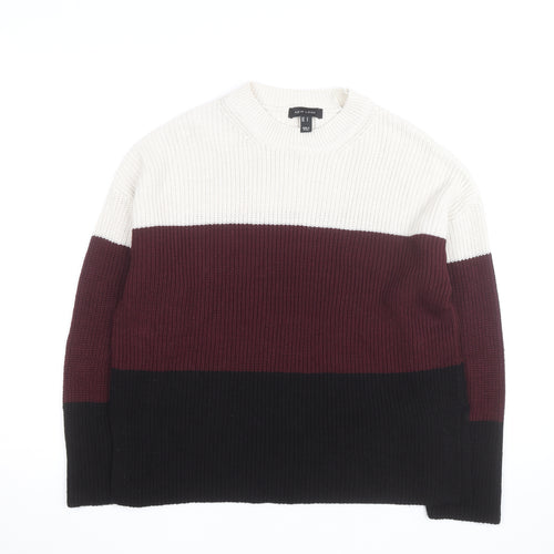 New Look Women Cream Burgundy Black Stripe Knit Jumper UK S