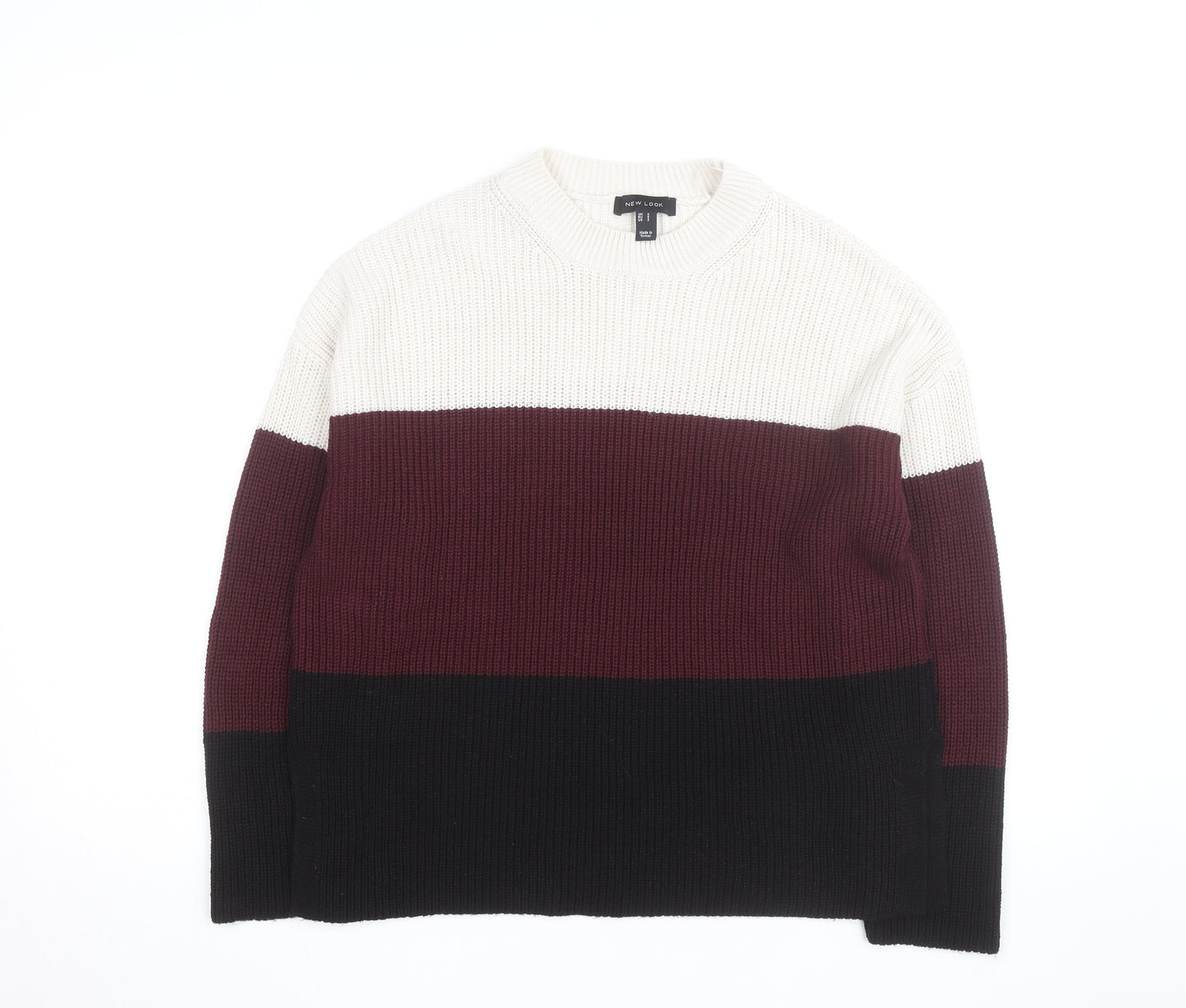 New Look Women Cream Burgundy Black Stripe Knit Jumper UK S