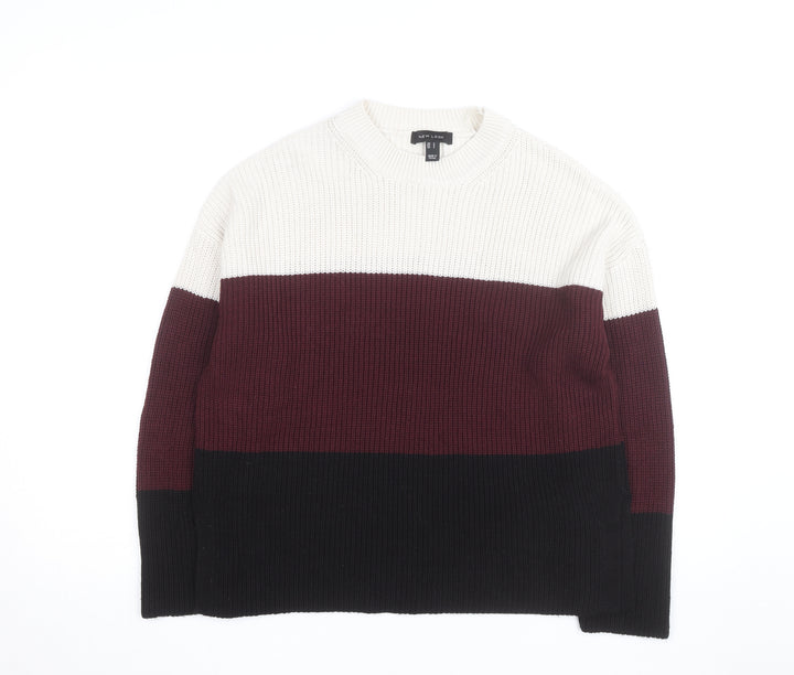 New Look Women Cream Burgundy Black Stripe Knit Jumper UK S