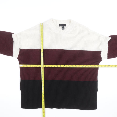 New Look Women Cream Burgundy Black Stripe Knit Jumper UK S