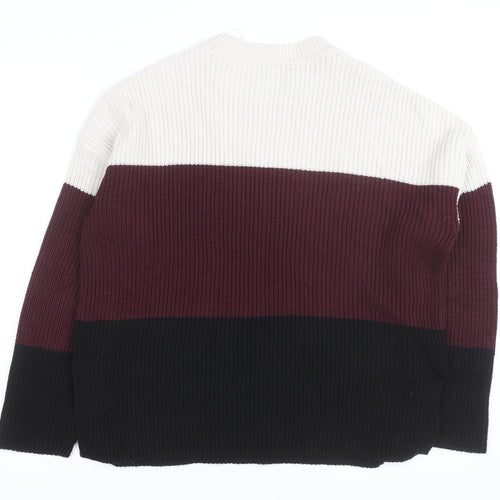 New Look Women Cream Burgundy Black Stripe Knit Jumper UK S