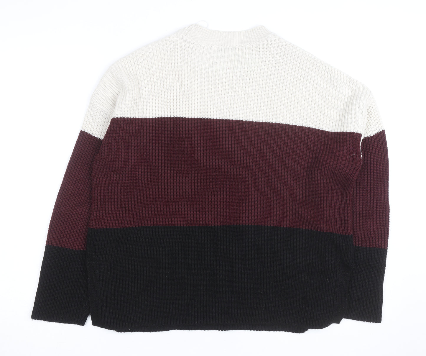 New Look Women Cream Burgundy Black Stripe Knit Jumper UK S