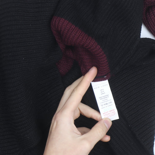 New Look Women Cream Burgundy Black Stripe Knit Jumper UK S