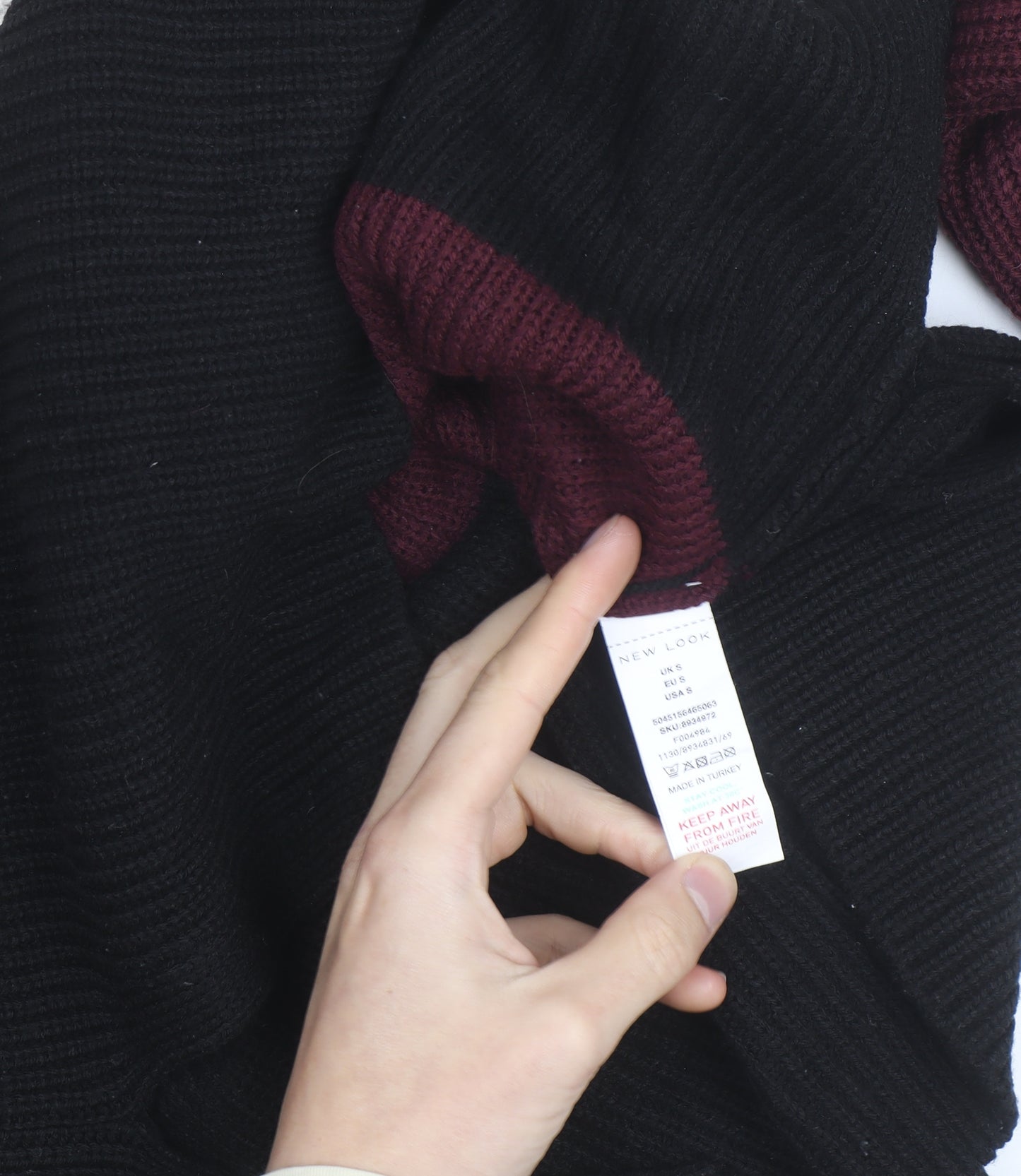 New Look Women Cream Burgundy Black Stripe Knit Jumper UK S