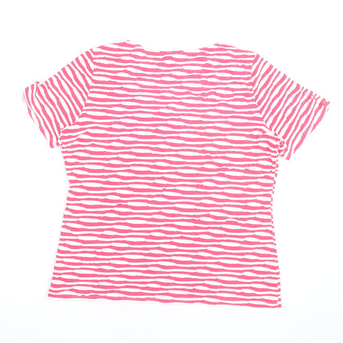 Per Una Women’s Pink Striped Scoop Neck Cotton T-Shirt Size 18