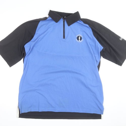 Ashworth Men's Blue & Black Golf Polo Shirt Size L 1/4 Zip Cotton
