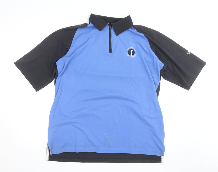 Ashworth Men's Blue & Black Golf Polo Shirt Size L 1/4 Zip Cotton