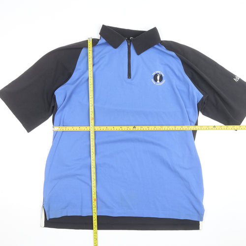 Ashworth Men's Blue & Black Golf Polo Shirt Size L 1/4 Zip Cotton