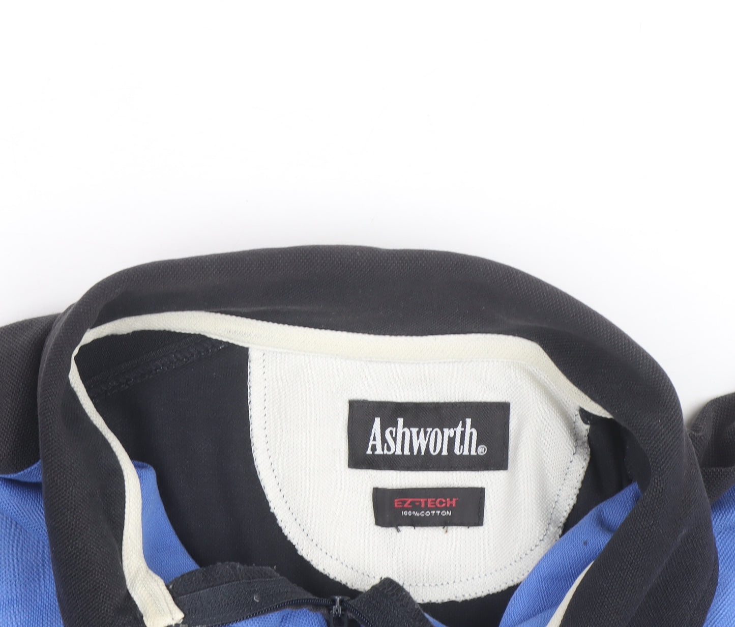 Ashworth Men's Blue & Black Golf Polo Shirt Size L 1/4 Zip Cotton