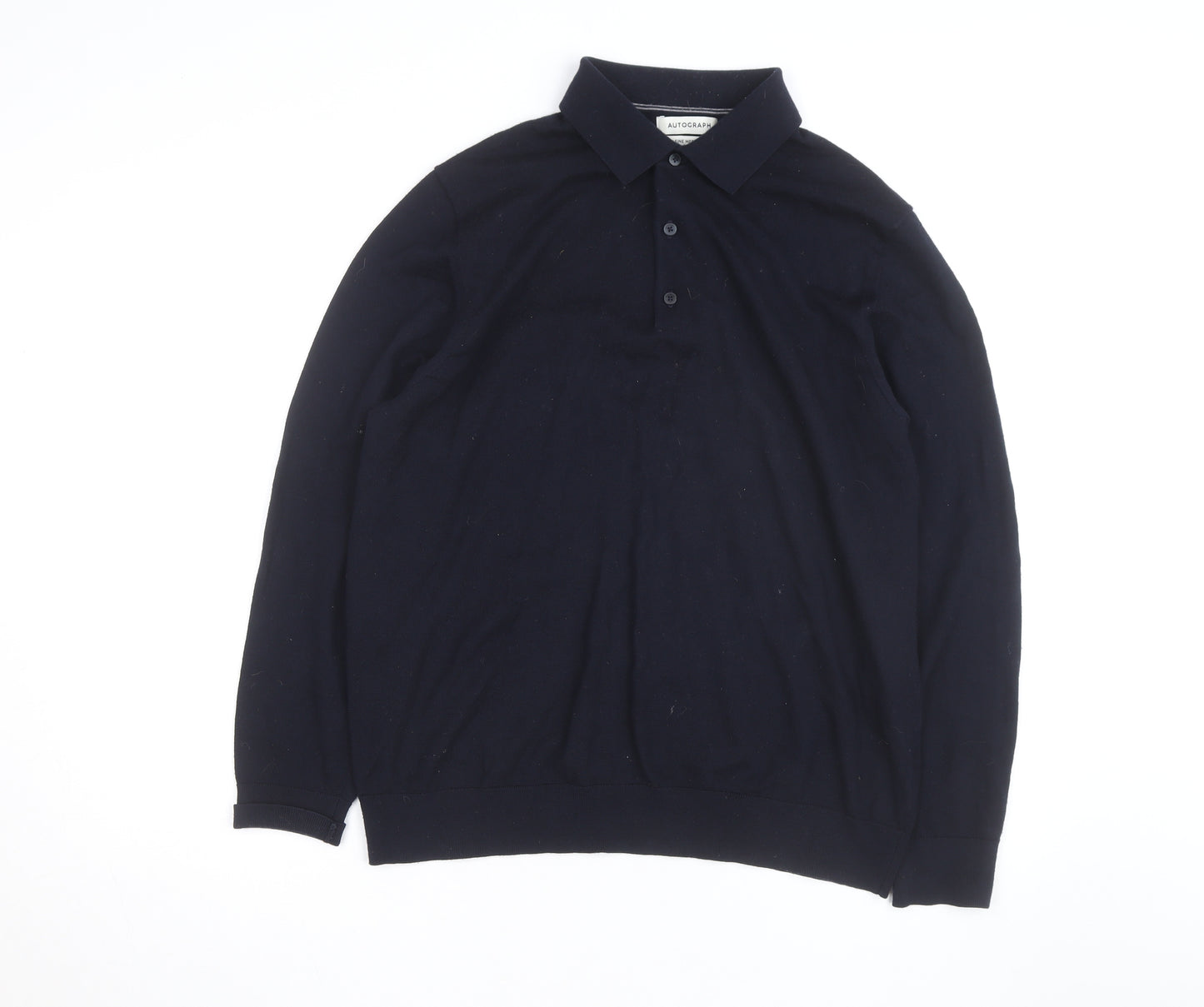 Marks and Spencer Autograph Men's Black XL Merino Wool Long Sleeve Polo
