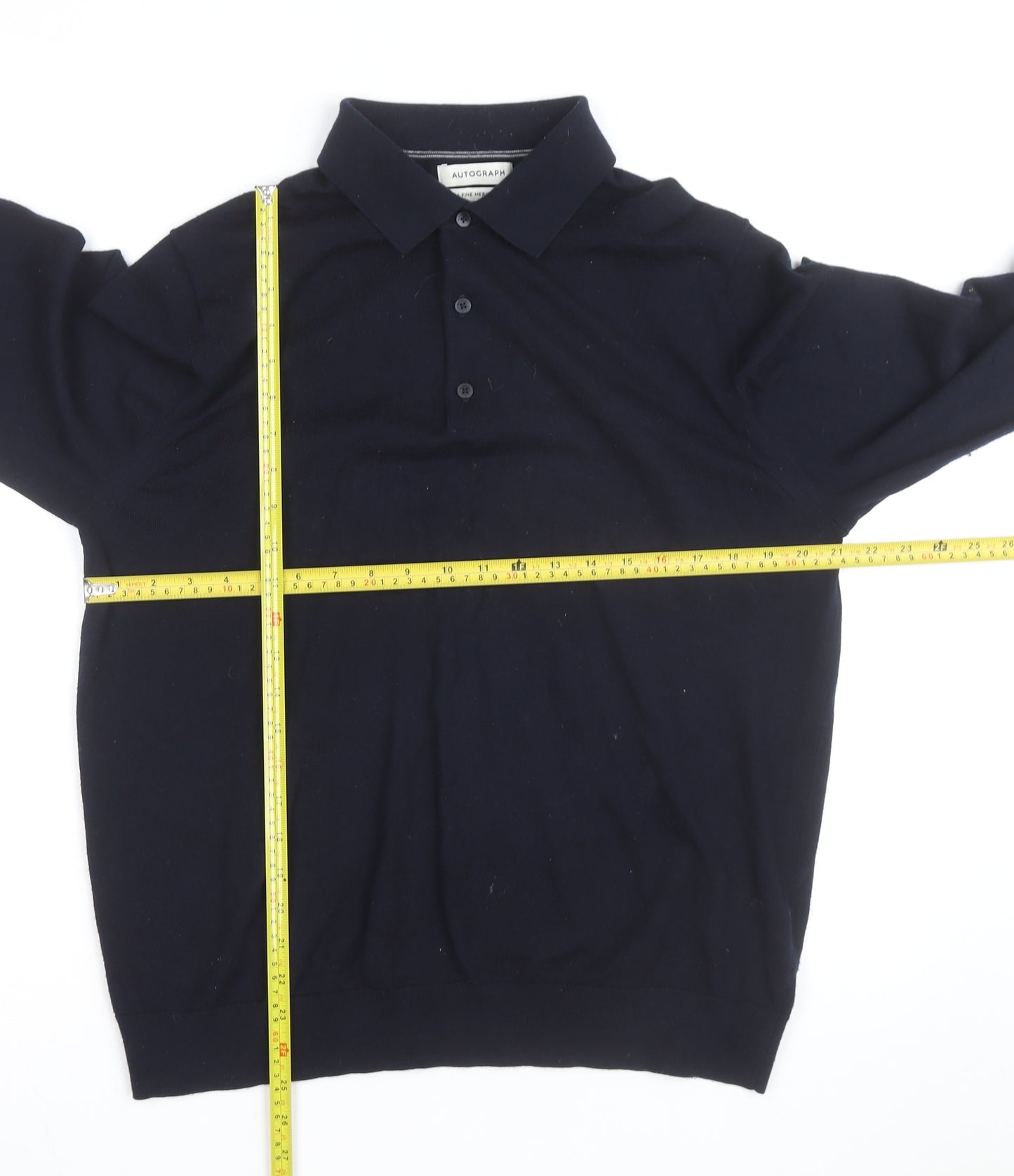 Marks and Spencer Autograph Men's Black XL Merino Wool Long Sleeve Polo