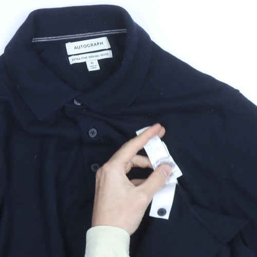 Marks and Spencer Autograph Men's Black XL Merino Wool Long Sleeve Polo