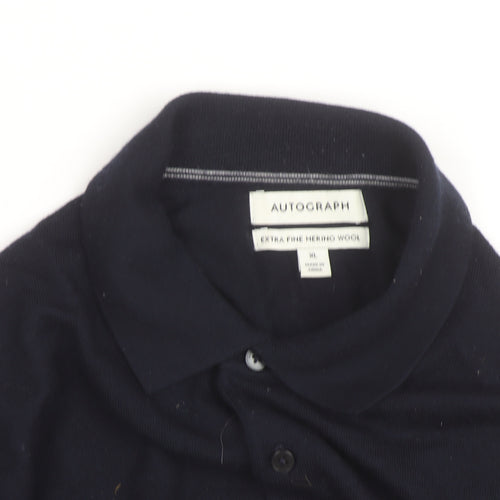 Marks and Spencer Autograph Men's Black XL Merino Wool Long Sleeve Polo
