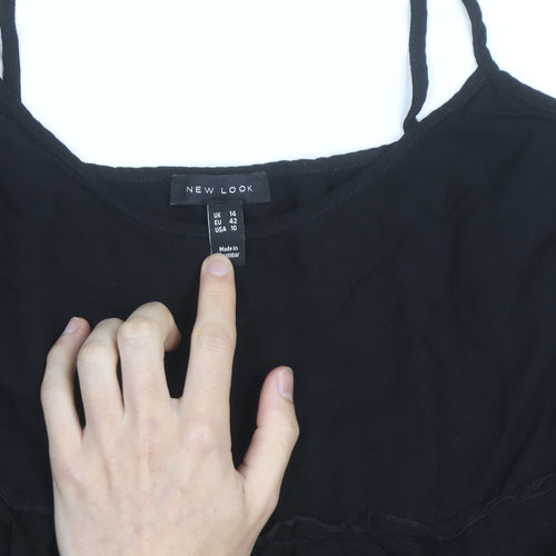 New Look Women Black Size 14 Slip Dress Sleeveless Short Chiffon