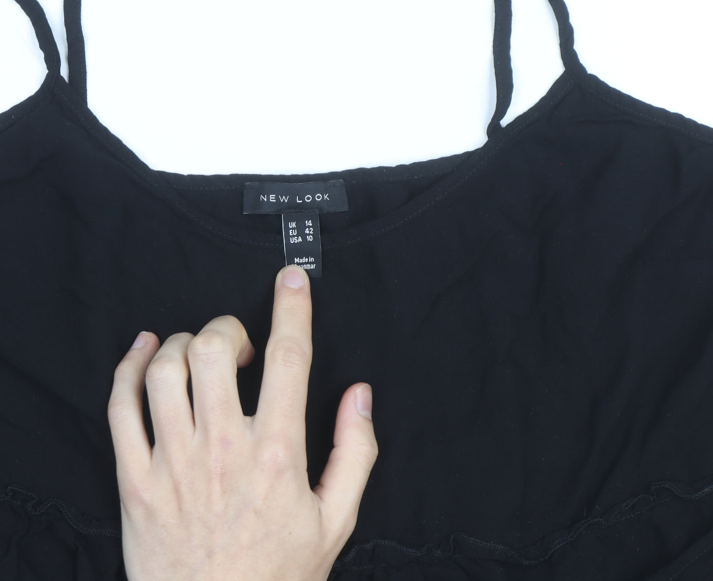 New Look Women Black Size 14 Slip Dress Sleeveless Short Chiffon
