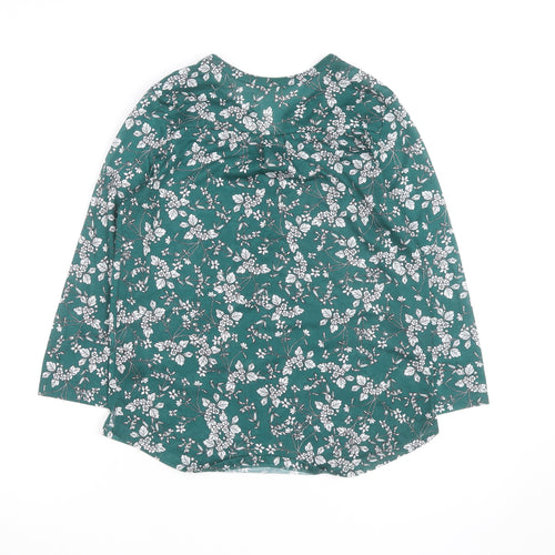 H&M Women’s Green Floral V-Neck Long Sleeve Cotton Tunic Blouse Size 10