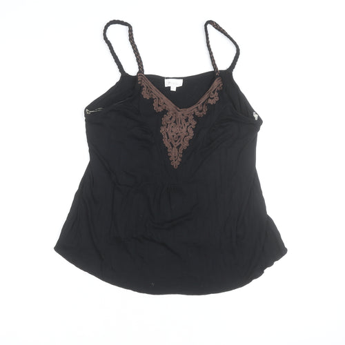 Mixin Womens Black Camisole Tank Top L Embroidered V-Neck Summer Stretch