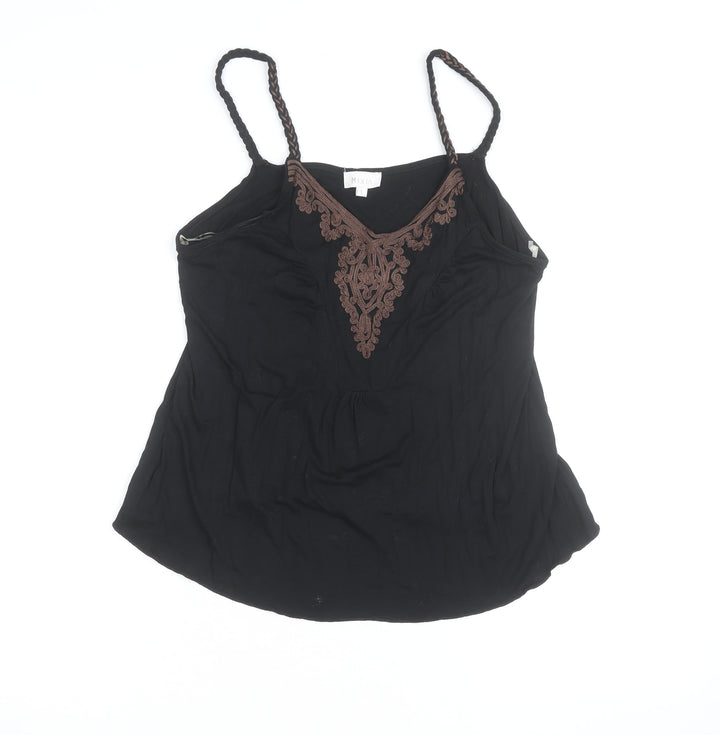 Mixin Womens Black Camisole Tank Top L Embroidered V-Neck Summer Stretch