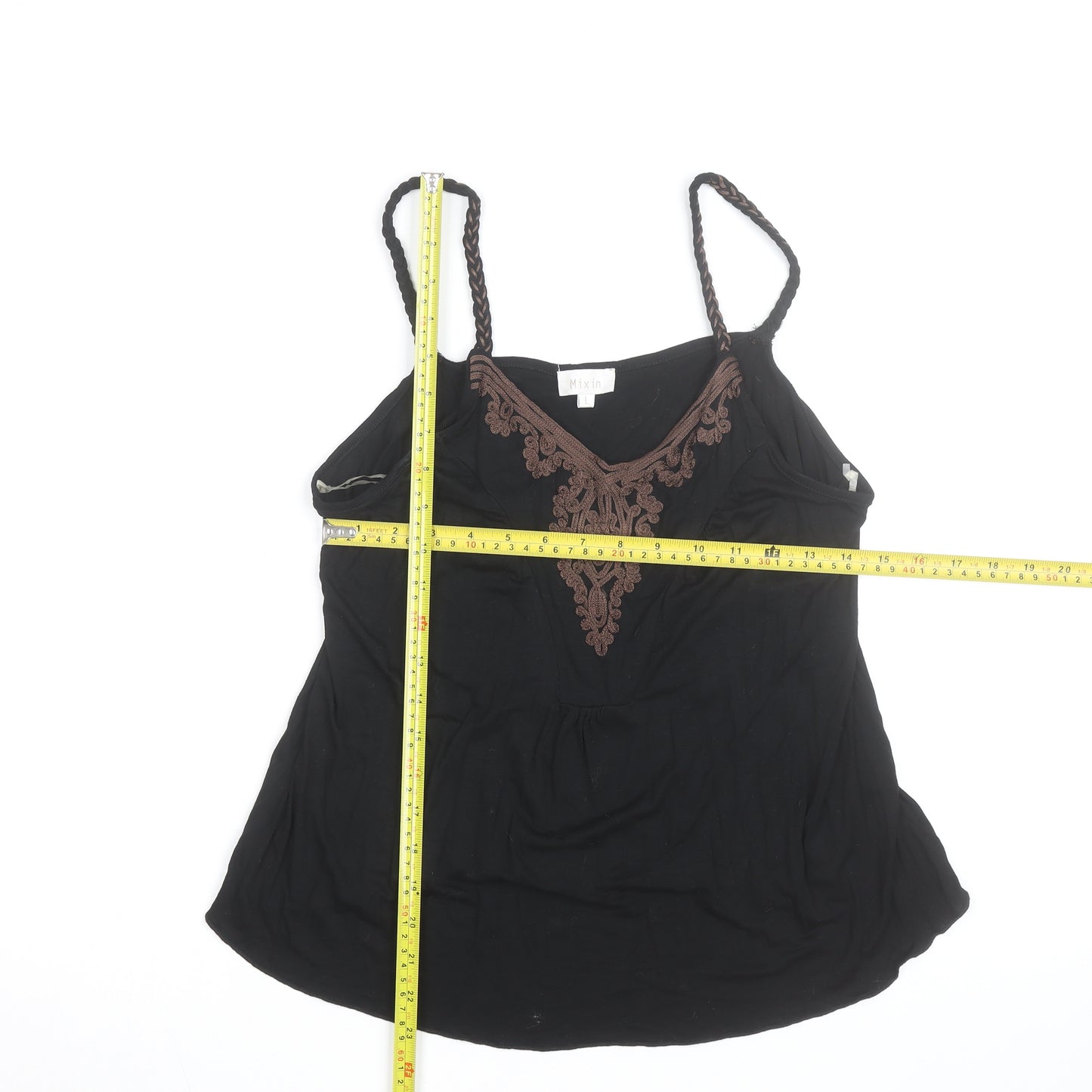 Mixin Womens Black Camisole Tank Top L Embroidered V-Neck Summer Stretch