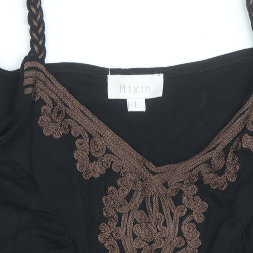 Mixin Womens Black Camisole Tank Top L Embroidered V-Neck Summer Stretch