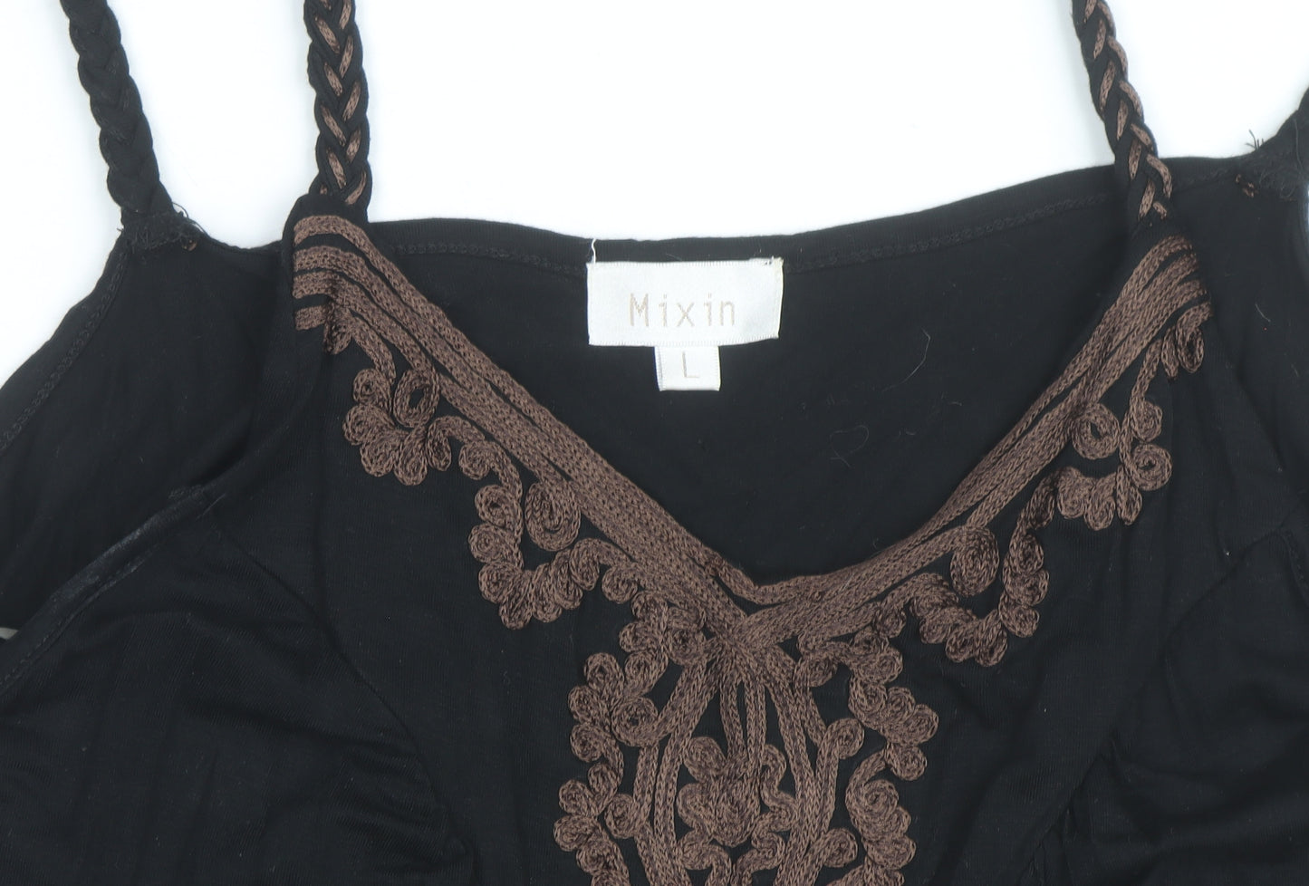 Mixin Womens Black Camisole Tank Top L Embroidered V-Neck Summer Stretch