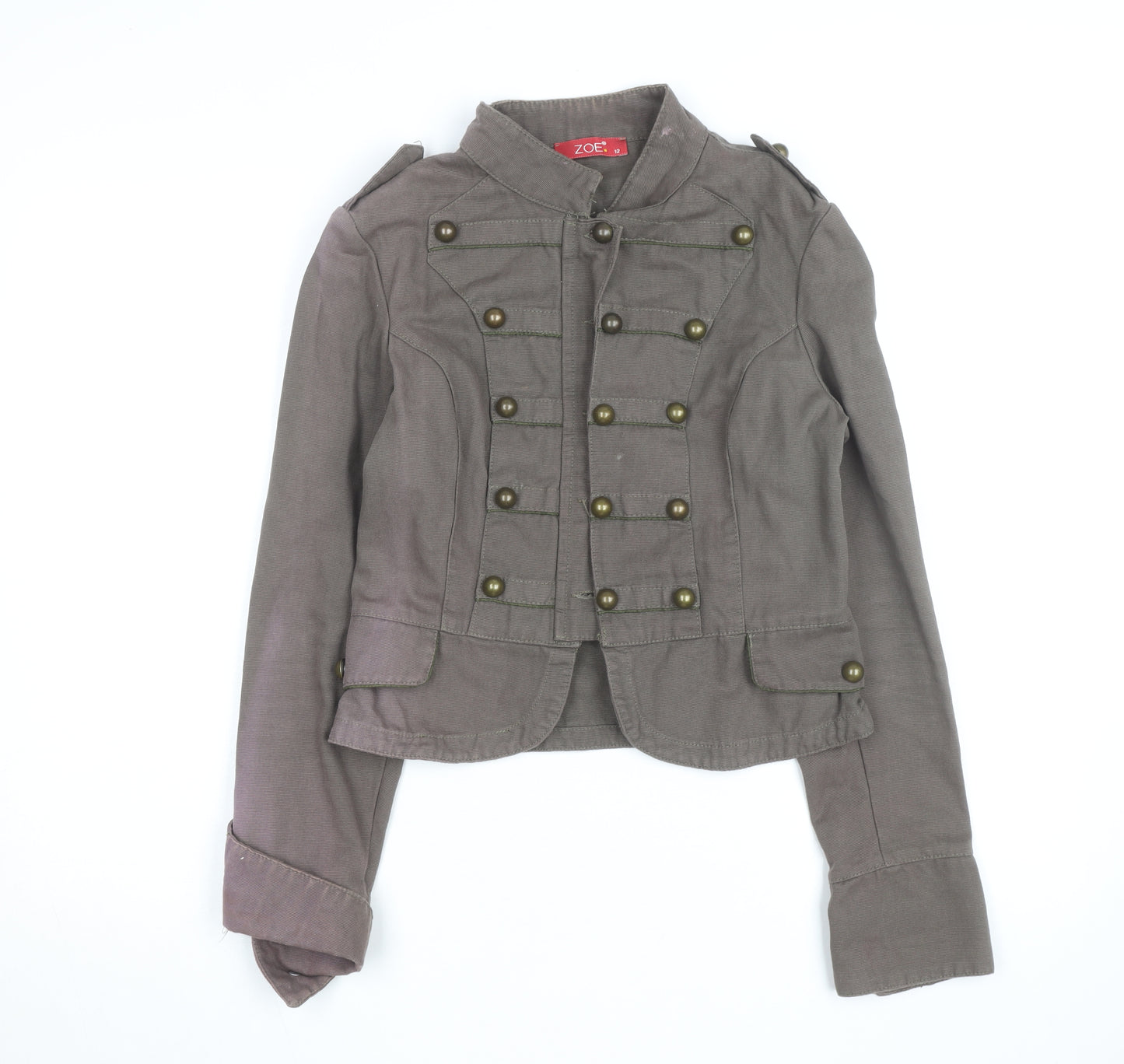 Zoe Women’s Brown Military Jacket Size 12 Cotton Buttoned