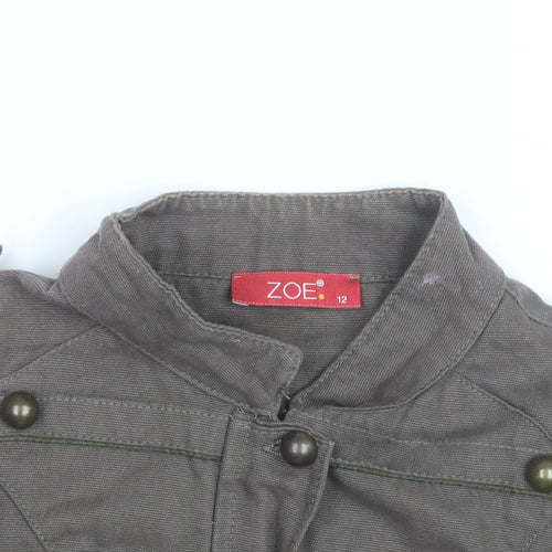 Zoe Women’s Brown Military Jacket Size 12 Cotton Buttoned