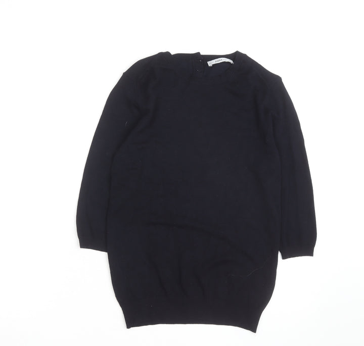 Zara Women Black Crew Neck Knit Pullover Jumper Size 12