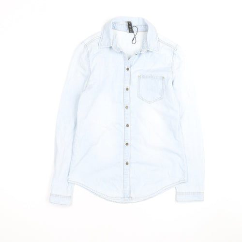 Divided Women Blue Denim Long Sleeve Cotton Button-Up Shirt Size 6