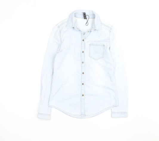 Divided Women Blue Denim Long Sleeve Cotton Button-Up Shirt Size 6