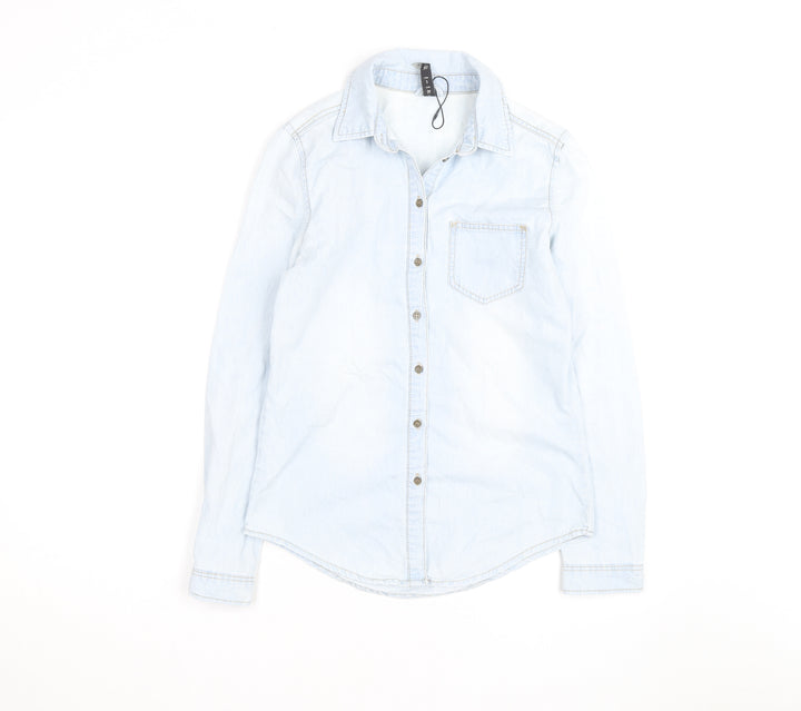 Divided Women Blue Denim Long Sleeve Cotton Button-Up Shirt Size 6