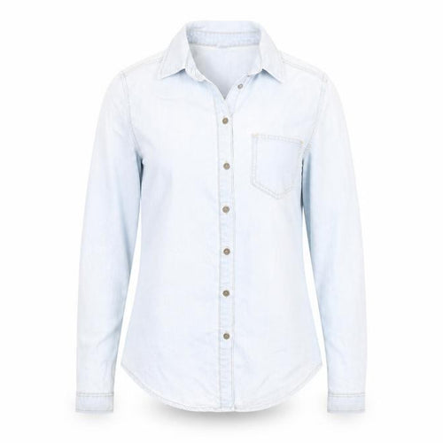 Divided Women Blue Denim Long Sleeve Cotton Button-Up Shirt Size 6