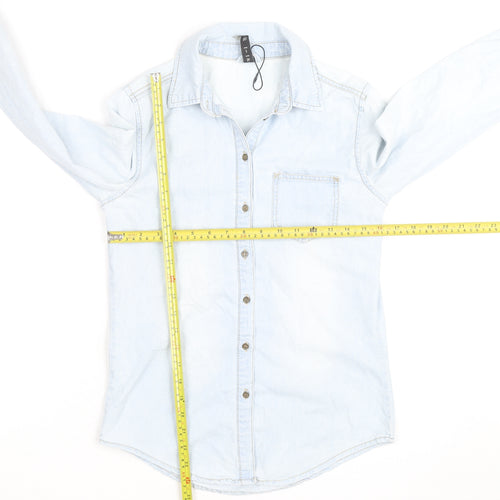 Divided Women Blue Denim Long Sleeve Cotton Button-Up Shirt Size 6