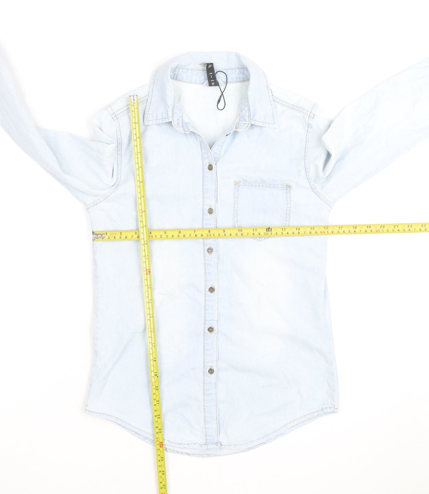 Divided Women Blue Denim Long Sleeve Cotton Button-Up Shirt Size 6