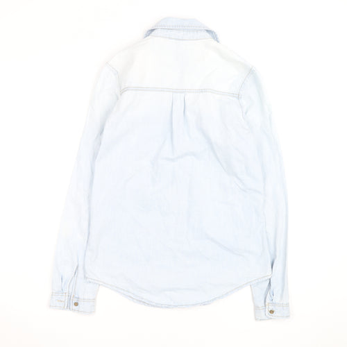 Divided Women Blue Denim Long Sleeve Cotton Button-Up Shirt Size 6