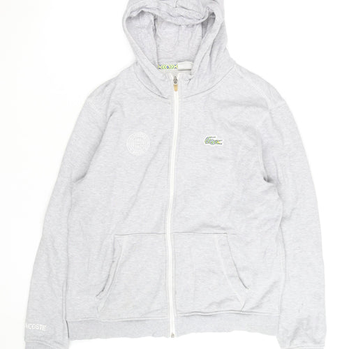 Lacoste Men's Grey Full Zip Hoodie Size L Cotton Logo Hooded Sweatshirt