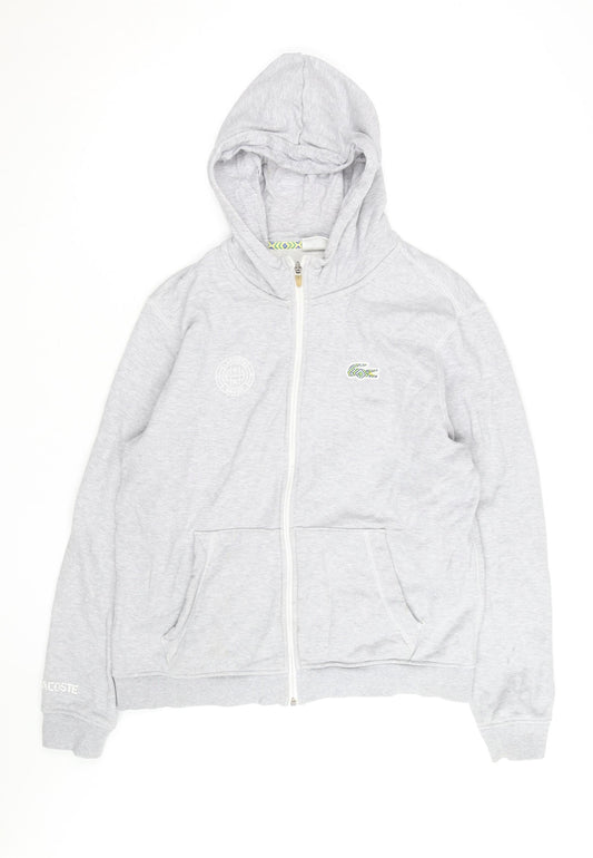 Lacoste Men's Grey Full Zip Hoodie Size L Cotton Logo Hooded Sweatshirt