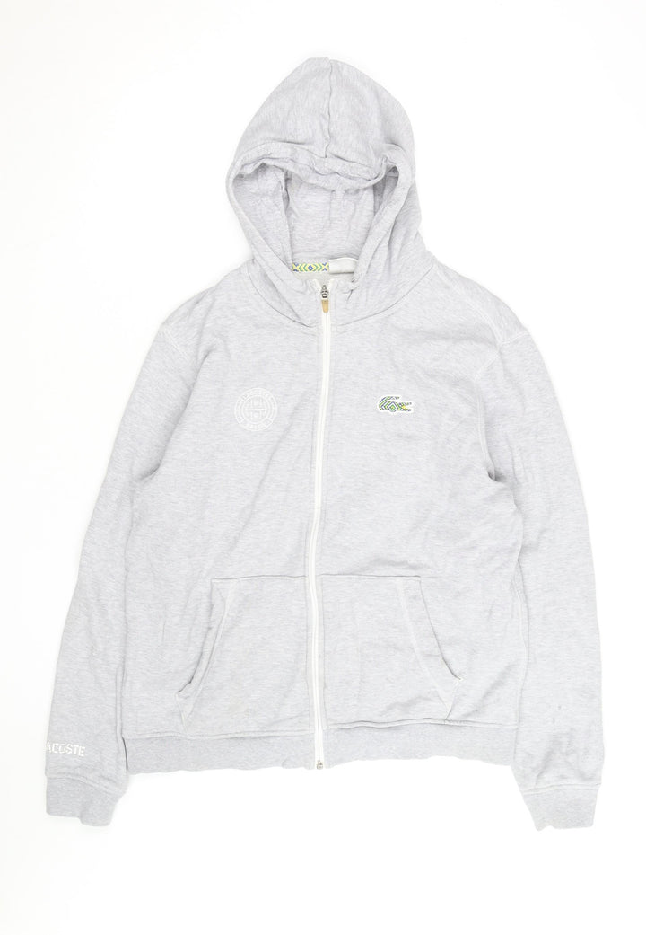 Lacoste Men's Grey Full Zip Hoodie Size L Cotton Logo Hooded Sweatshirt