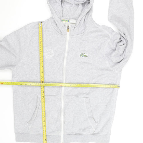 Lacoste Men's Grey Full Zip Hoodie Size L Cotton Logo Hooded Sweatshirt