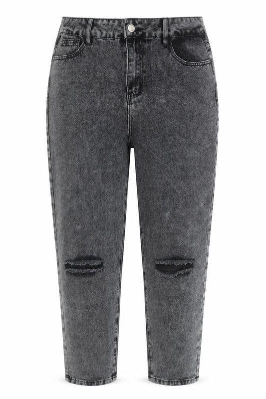 Boohoo Womens Grey Acid Wash Mom Jeans Size 16 Tall Distressed