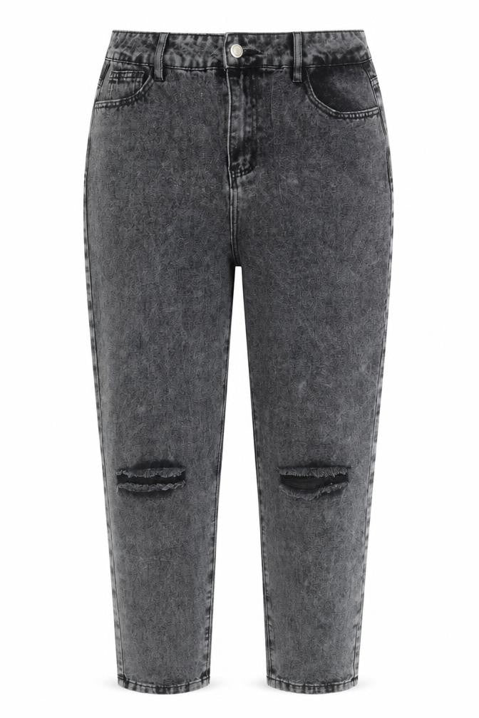 Boohoo Womens Grey Acid Wash Mom Jeans Size 16 Tall Distressed