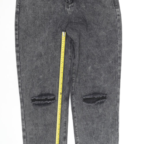 Boohoo Womens Grey Acid Wash Mom Jeans Size 16 Tall Distressed
