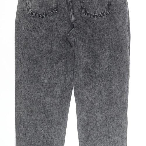 Boohoo Womens Grey Acid Wash Mom Jeans Size 16 Tall Distressed