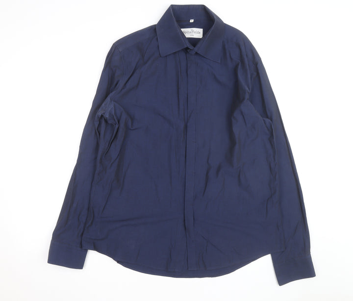 The Spitalfields Shirt Co Men's Blue XL Long Sleeve Cotton Button-Up Shirt