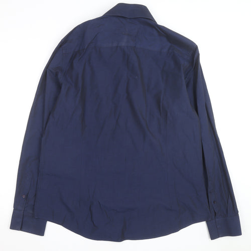 The Spitalfields Shirt Co Men's Blue XL Long Sleeve Cotton Button-Up Shirt