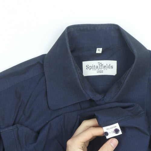 The Spitalfields Shirt Co Men's Blue XL Long Sleeve Cotton Button-Up Shirt
