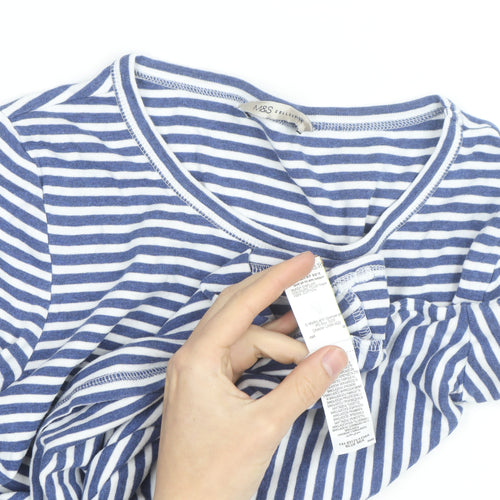 Marks and Spencer Women’s Blue White Striped Long Sleeve Cotton T-Shirt Size 14