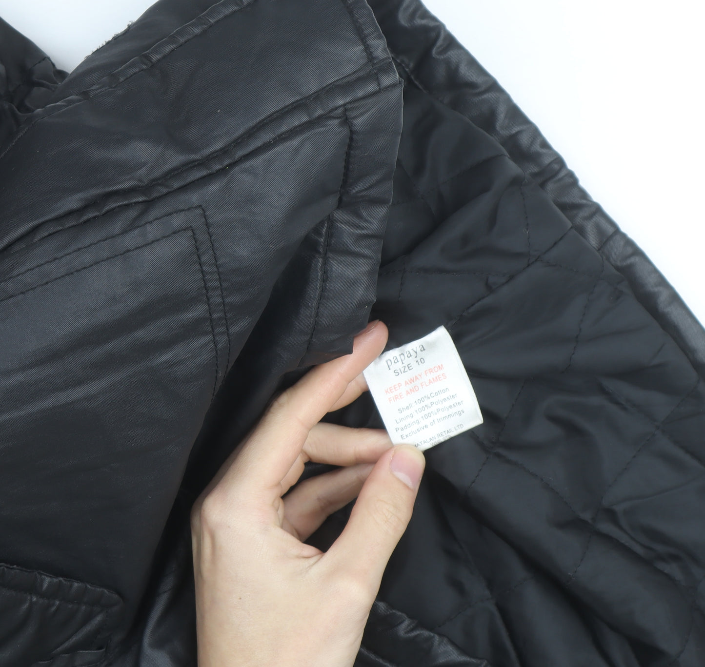 Papaya Women Black Faux Leather Fur Trim Parka Coat Size 10