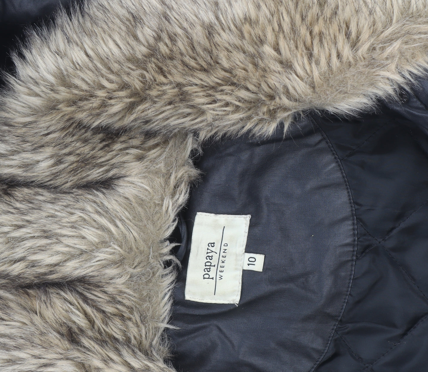 Papaya Women Black Faux Leather Fur Trim Parka Coat Size 10