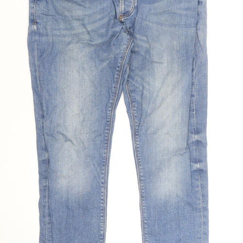 River Island Men's Blue Slim Straight Jeans 34W 32L Distressed Denim